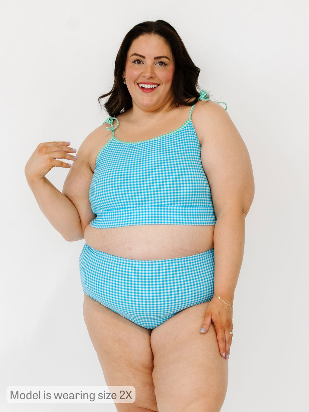 Blue Seersucker Shoulder-Tie Crop Top
