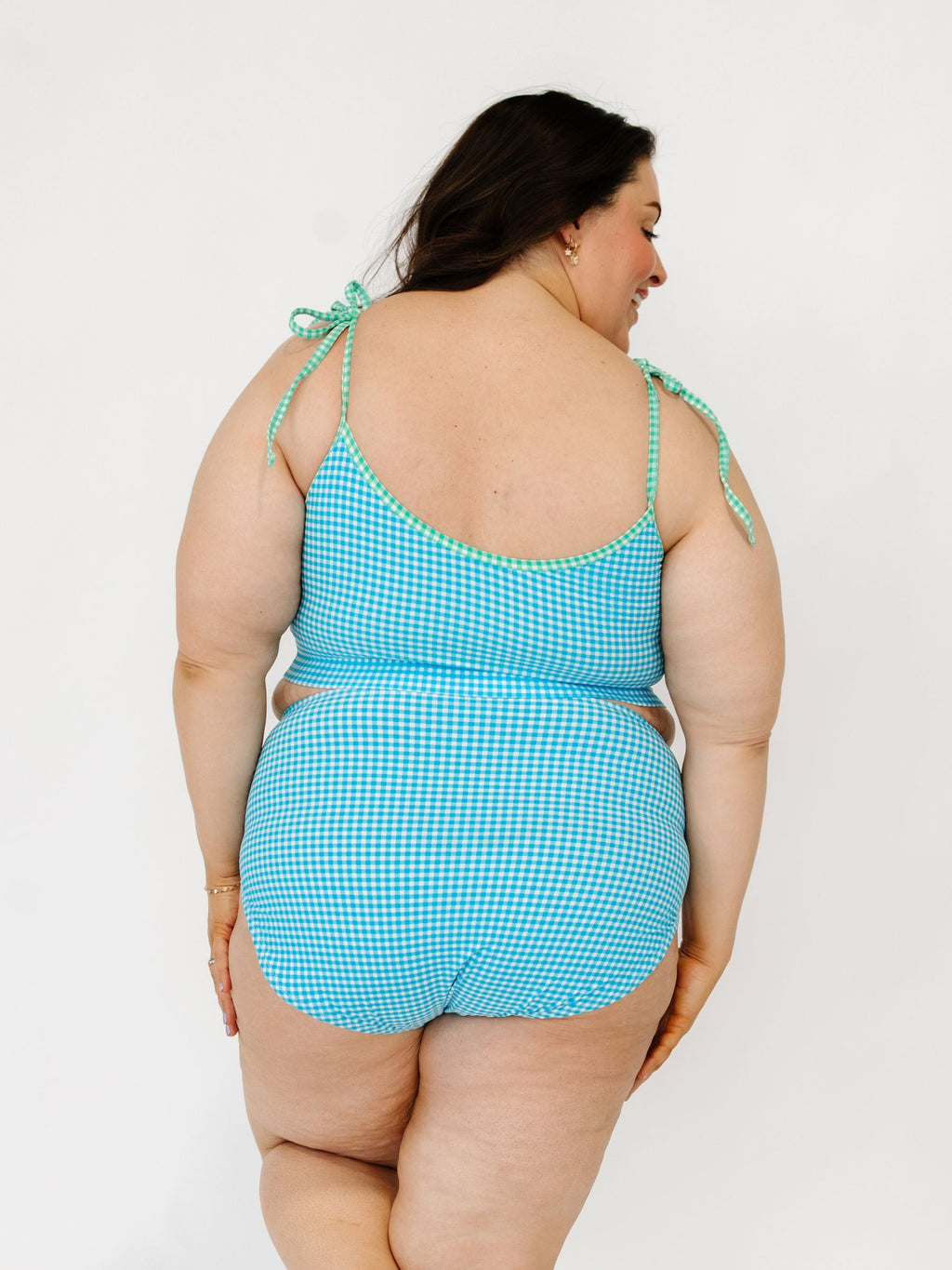 Blue Seersucker Shoulder-Tie Crop Top