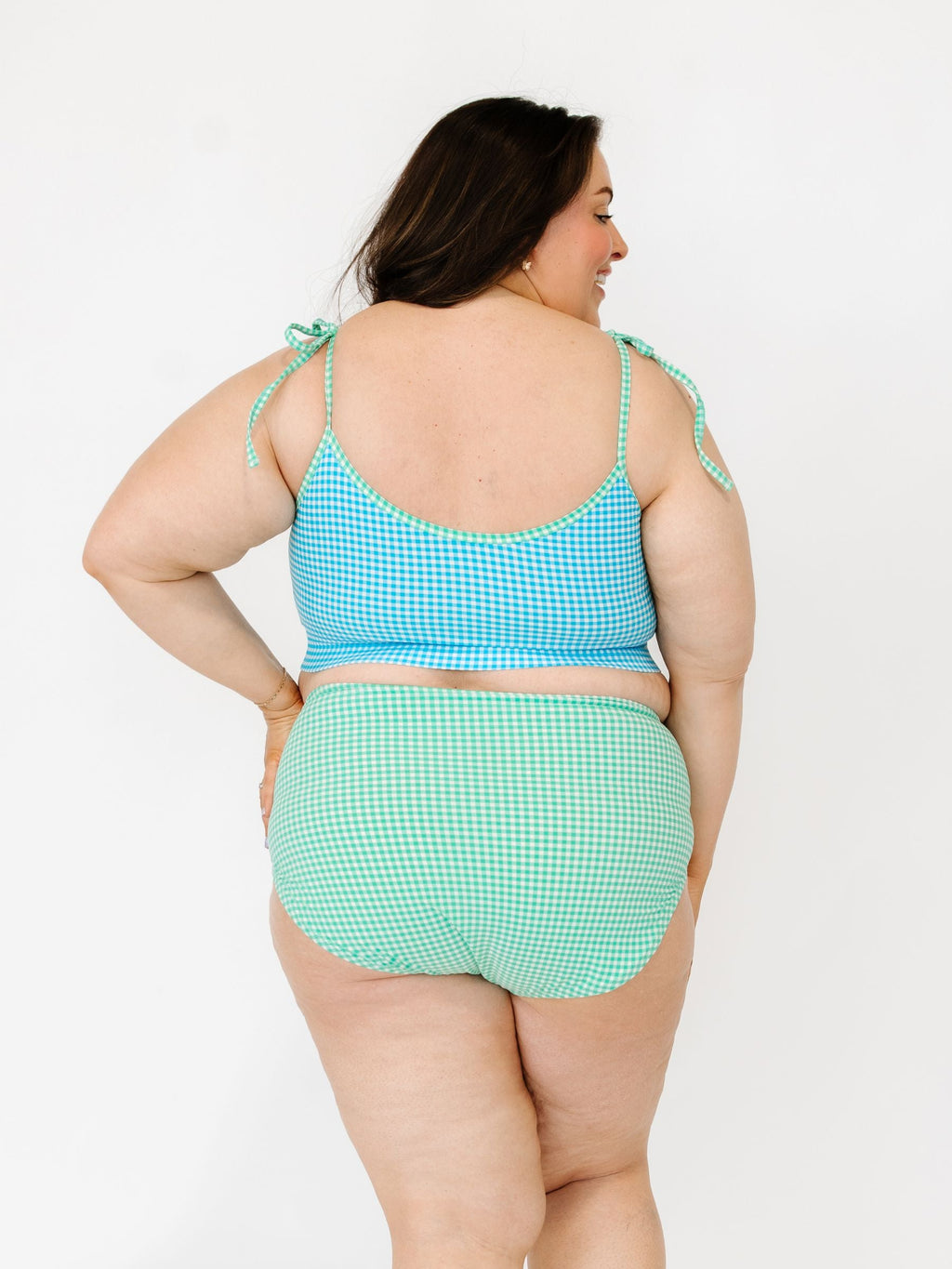 Blue Seersucker Shoulder-Tie Crop Top