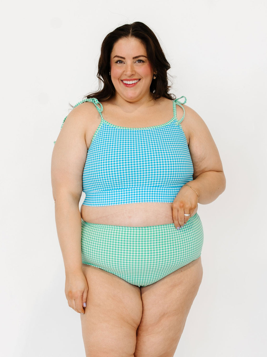 Blue Seersucker Shoulder-Tie Crop Top