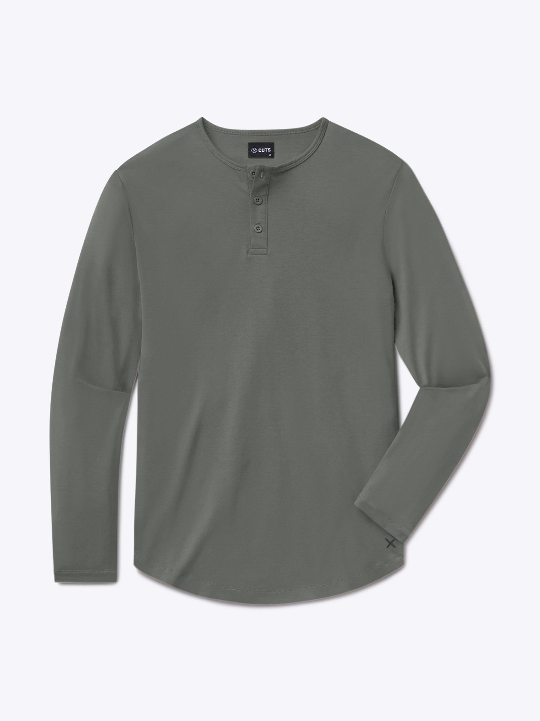 AO Long Sleeve Henley Curve-Hem Tee | Castor Grey Signature-Fit PYCA Pro®