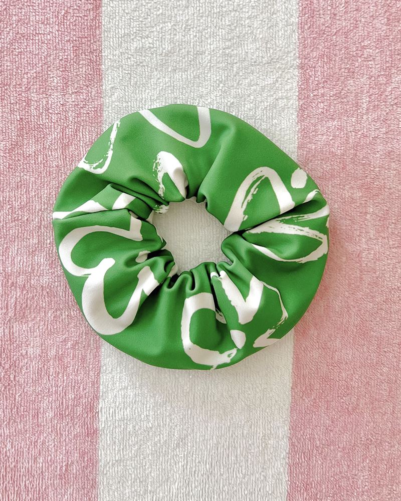 Photo of green floral hair scrunchie