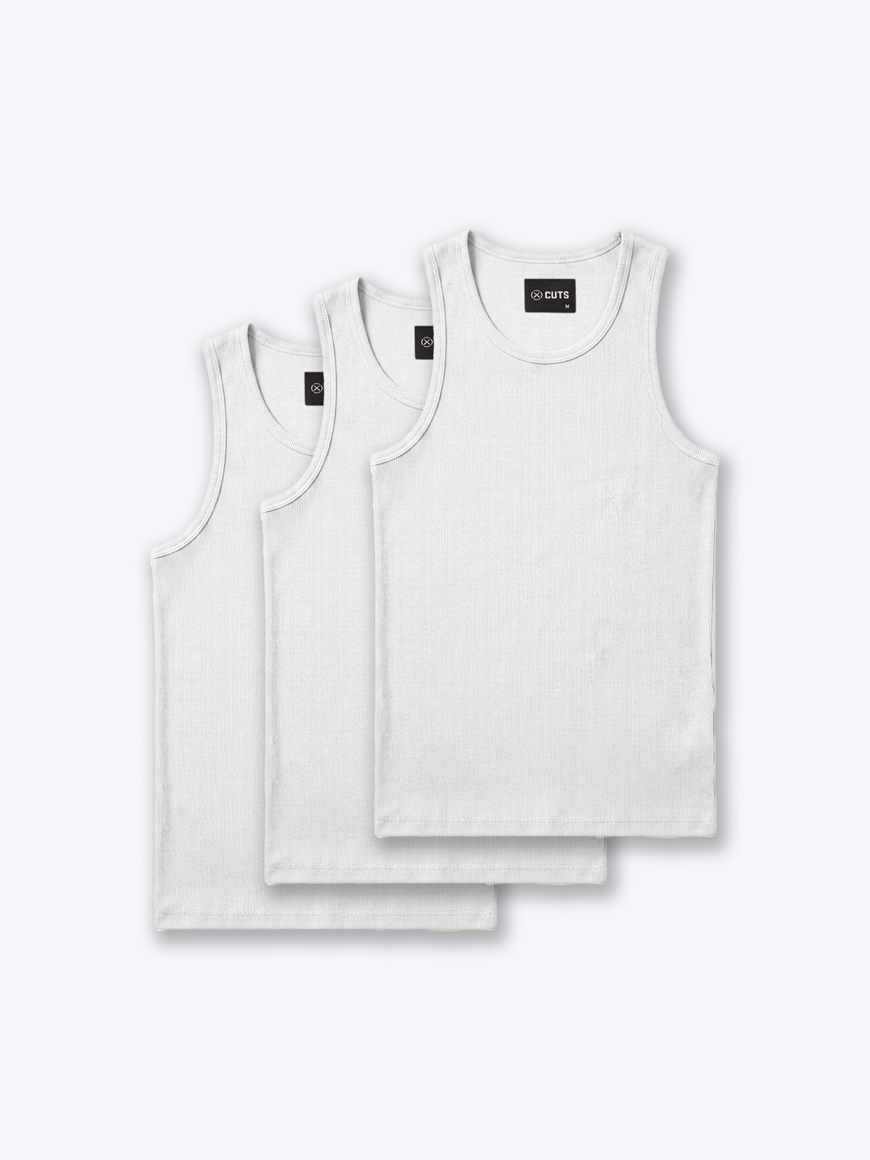 Essential Fitted Rib Tank 3 Pack | White Form-Fitting