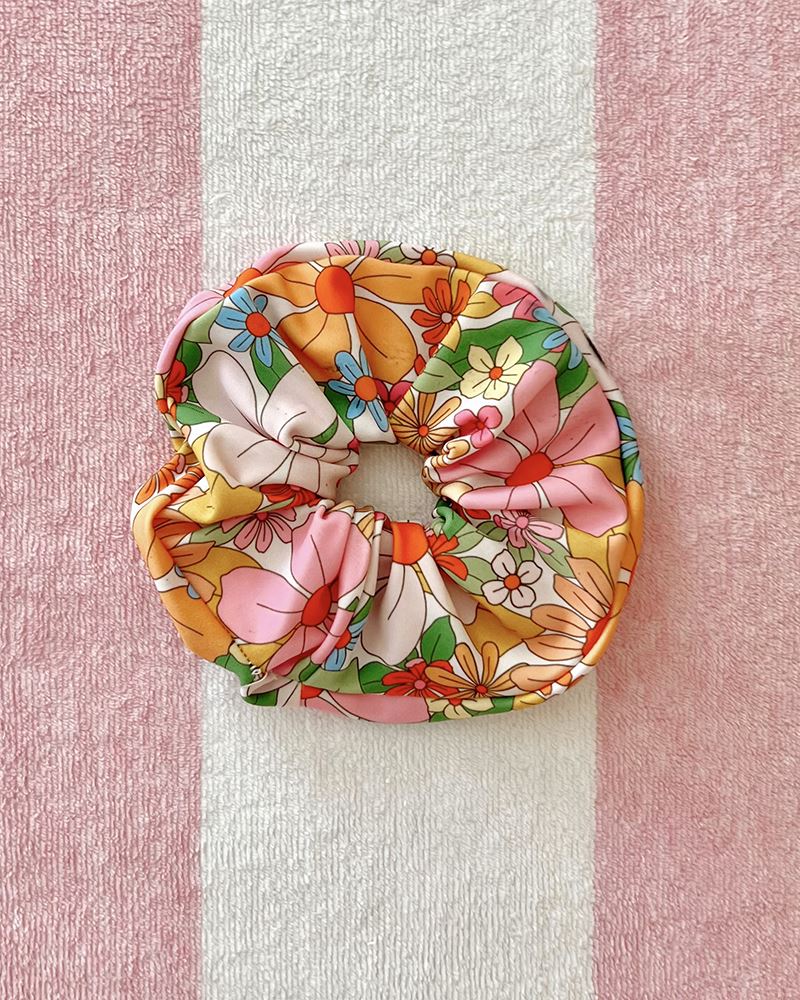 Photo of multi floral colored hair scrunchie